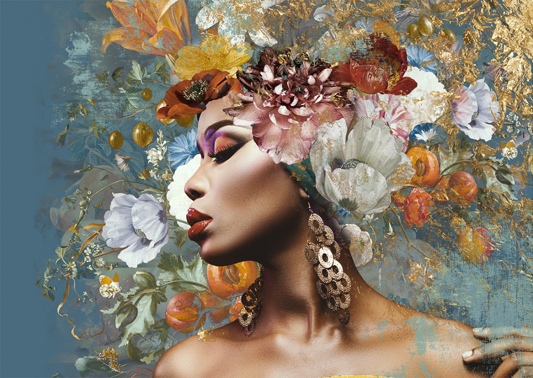 Fotokunst woman with flowers II 100x150