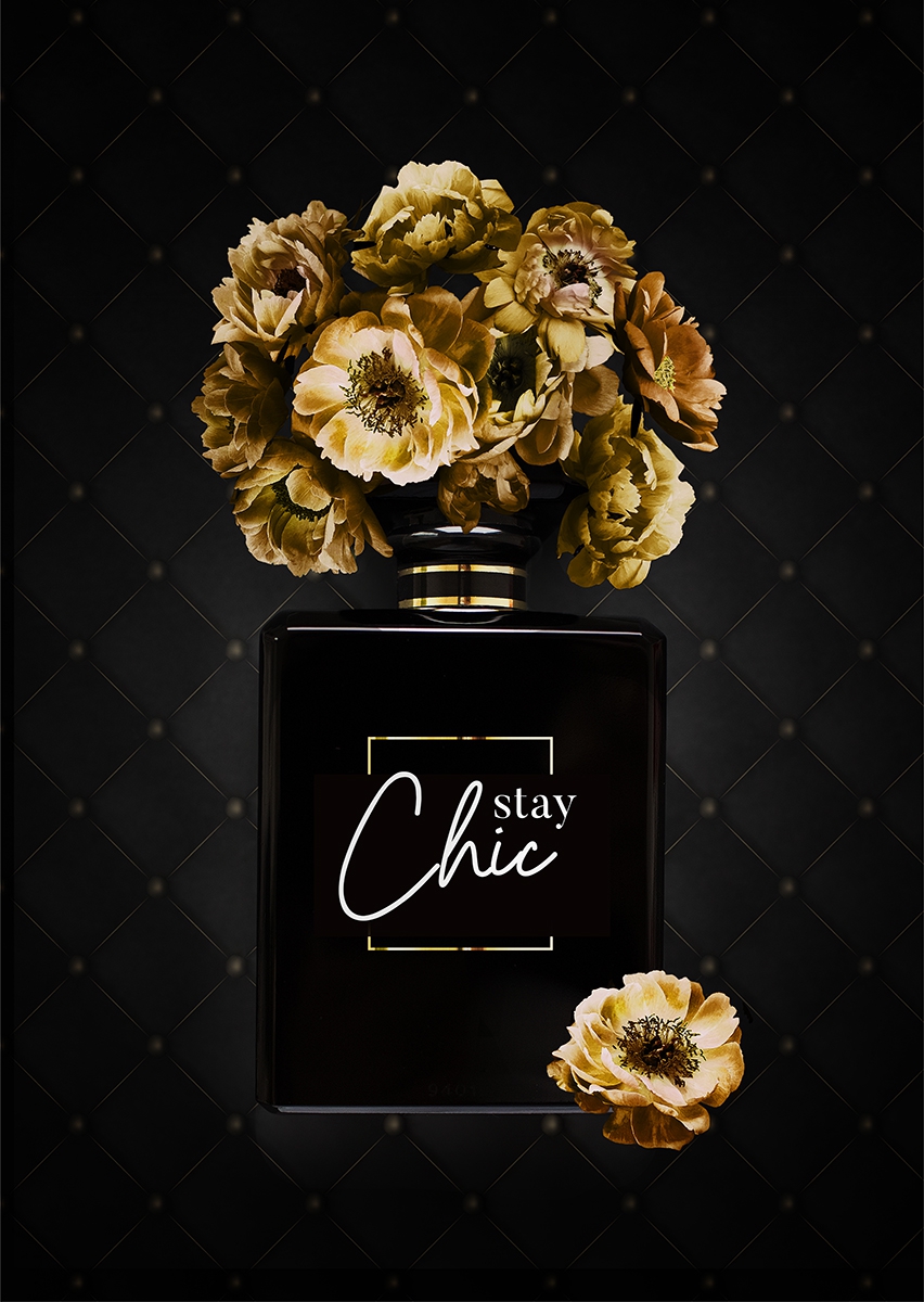 Parfum met bloemen op glas 70x100