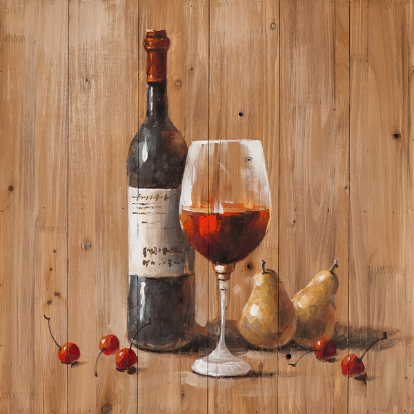 schilderij wijnfles op steigerhout  60x60