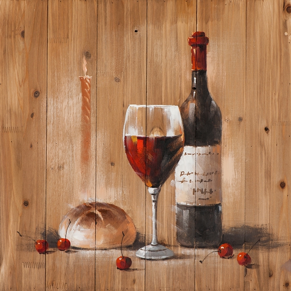 Schilderij wijnfles op steigerhout 60x60