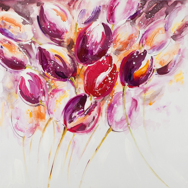 schilderij tulpen paars rood 60x60