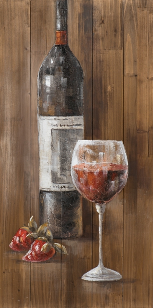 schilderij wijnfles op steigerhout 50x100