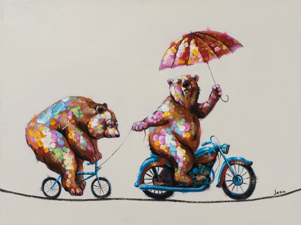 Schilderij beren op fiets 60x80