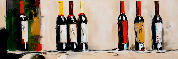 schilderij 40x120 wijnflessen