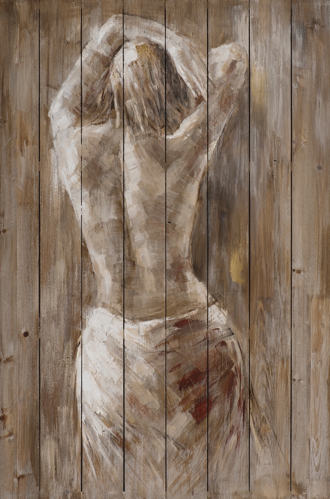 schilderij vrouw op steigerhout  80x120