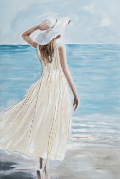 Schilderij vrouw aan strand 80x120