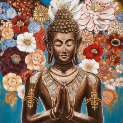Schilderij fleurige Boeddha 100x100