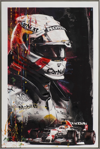 Schilderij racing car Max Verstappen 82x122