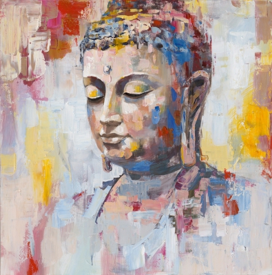 Schilderij kleurrijke Boeddha 100x100