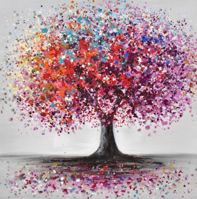 Schilderij kleurrijke boom 100x100