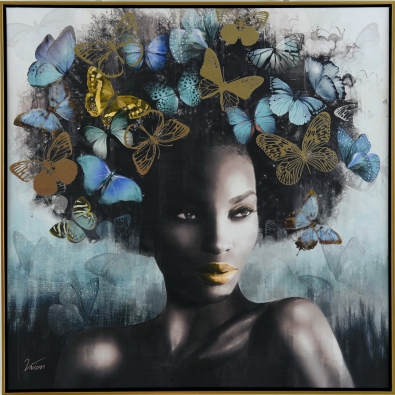 Schilderij vrouw met vlinders 82x82