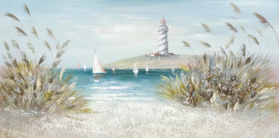 Schilderij strand met vuurtoren 70x140 