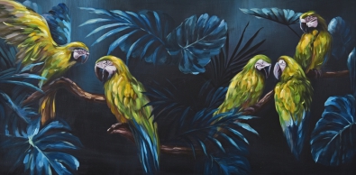 Schilderij papegaaien 70x140