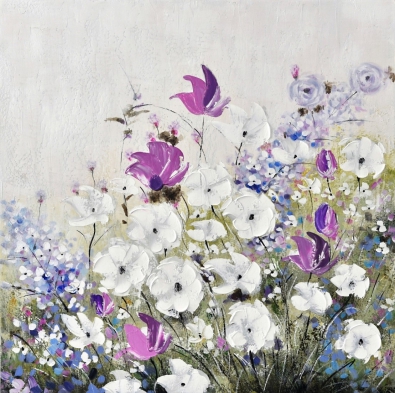 Schilderij bloemenveld 100x100