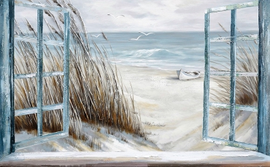 Schilderij strand doorkijk 74x120