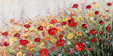 Schilderij bloemenveld 70x140