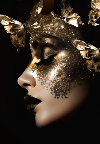 Gold glitter woman I op glas 70x100