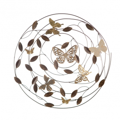 Metalen wandobject rond vlinders 68x68