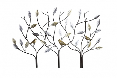Metalen wandobject bomen met vogels 71x104