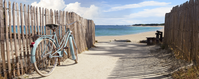 Fotokunst strandpad met fiets 60x150
