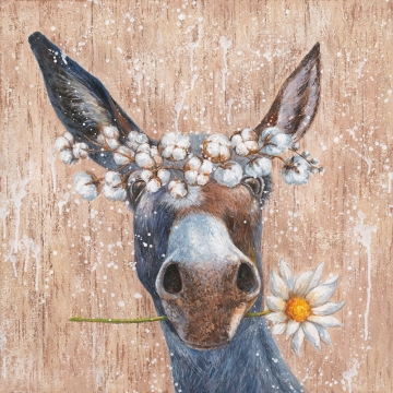 Schilderij fleurige ezel 70x70