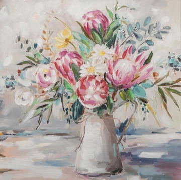 Schilderij bloemen in kan 100x100