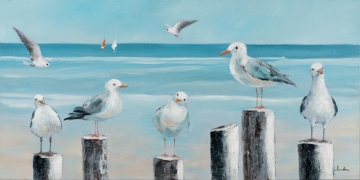 Schilderij meeuwen strand 70x140 