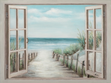 Schilderij strand doorkijk 90x120 