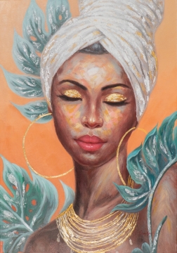 Schilderij beauty with white turban 80x120