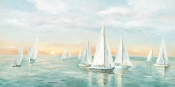 Schilderij zeilboten in de horizon 70x140 