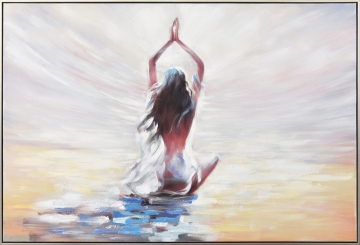 Schilderij yoga on the beach met lijst 82x122