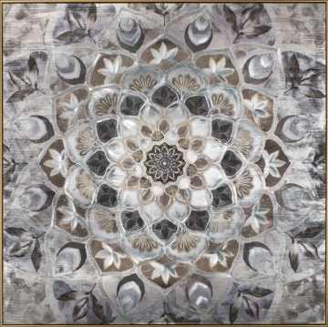 Schilderij mandala met metalen elementen en lijst 102x102