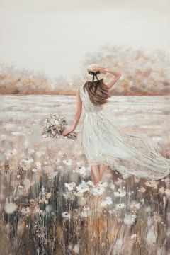 Schilderij vrouw in bloemen 80x120