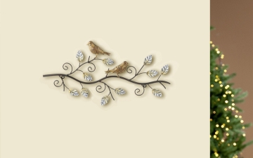Metalen wandobject boom met vogels 24x50