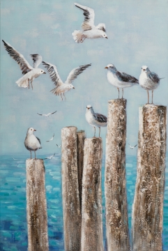 Schilderij meeuwen aan zee 100x150
