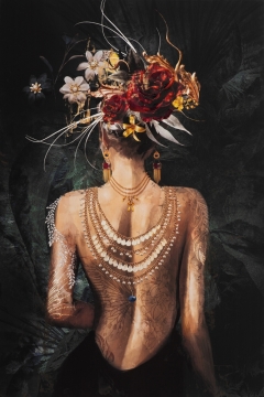 Schilderij vrouw met bloemen II 80x120 
