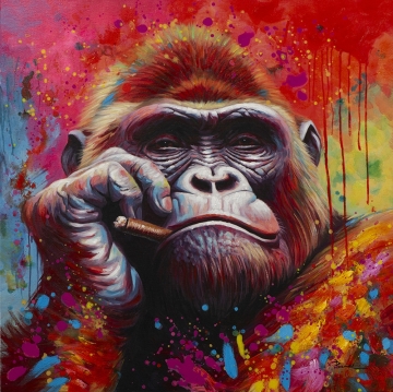 Schilderij smoking gorilla 90x90