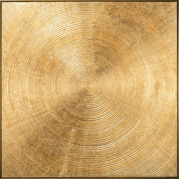 Gouden, glanzende textuur met concentrische ringen die een natuurlijke, warme uitstraling geven aan de compositie.