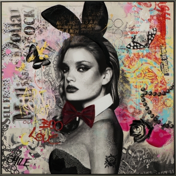 Schilderij street art "Play Bunny" 102x102