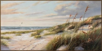 Schilderij strand en duinen met lijst 70x140