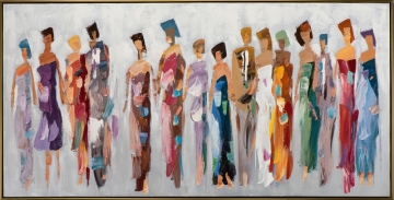 Schilderij personen met lijst 72x142