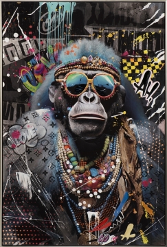 Schilderij hippie chimpansee met lijst 80x120
