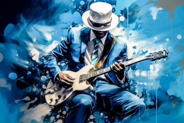 Fotokunst blue gitar op canvas 80x120