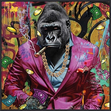 Schilderij gorilla met lijst 80x80