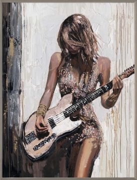 Schilderij vrouw met gitaar met lijst 90x120 