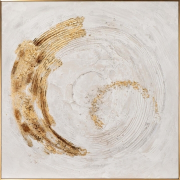 Schilderij golden swirl met lijst 100x100