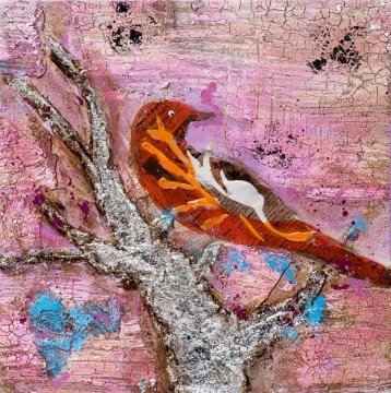 schilderij vogel 25x25