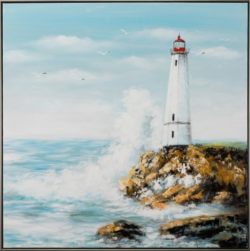 Schilderij vuurtoren met lijst 100x100