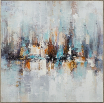 Kleurvolle Afro haardos in roze, oranje en blauw, met een krachtige blik, gouden oorbellen en een artistieke achtergrond.