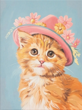 Een schattige egel met een bloemenkrans van oranje, roze en gele bloemen op een lichte achtergrond.